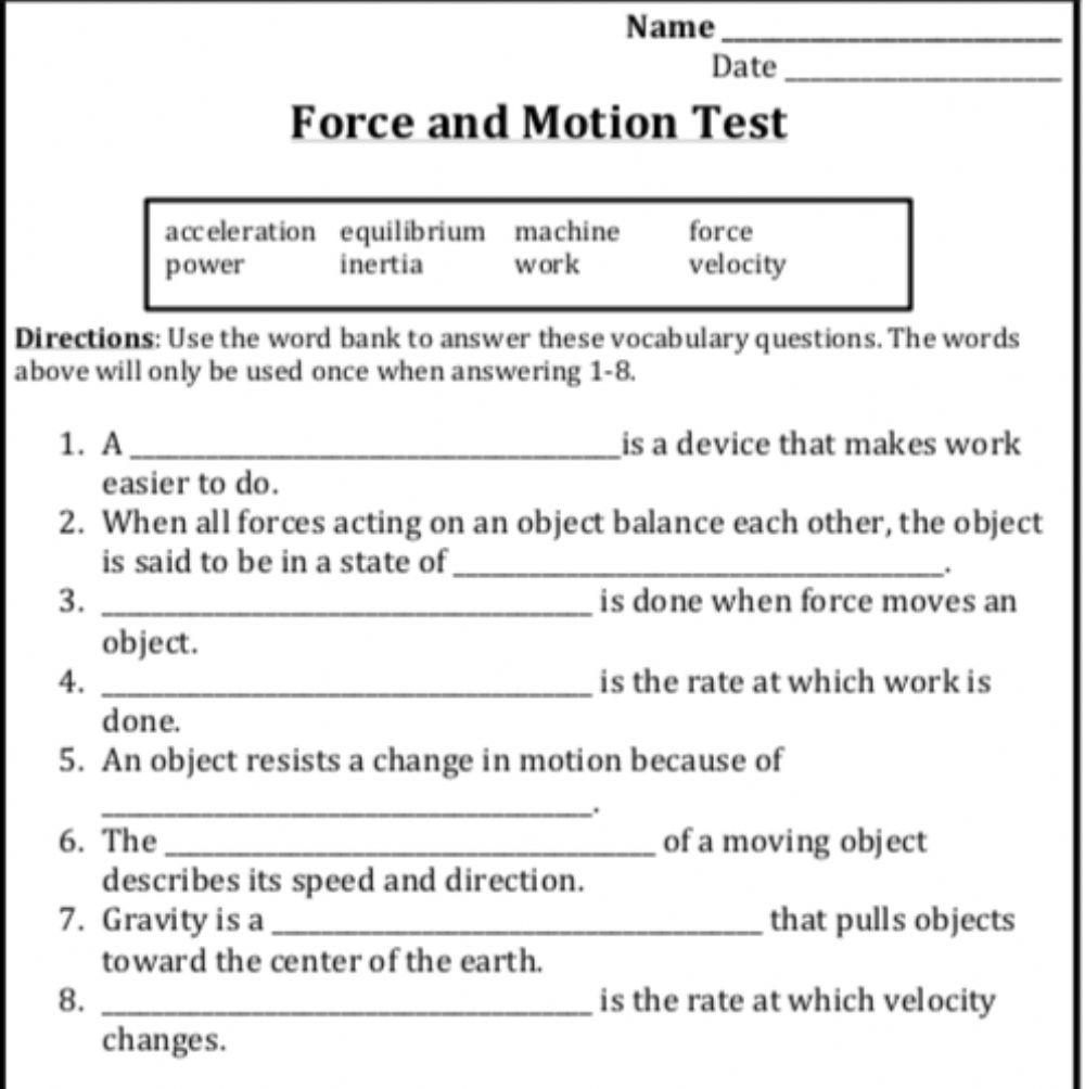 Force And Motion Worksheets Library Force And Motion Worksheets Library