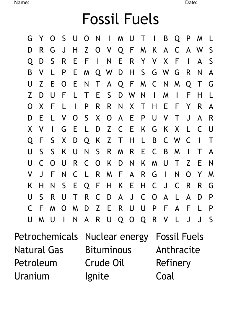 Fossil Fuels Word Search WordMint Fossil Fuels Word Search WordMint