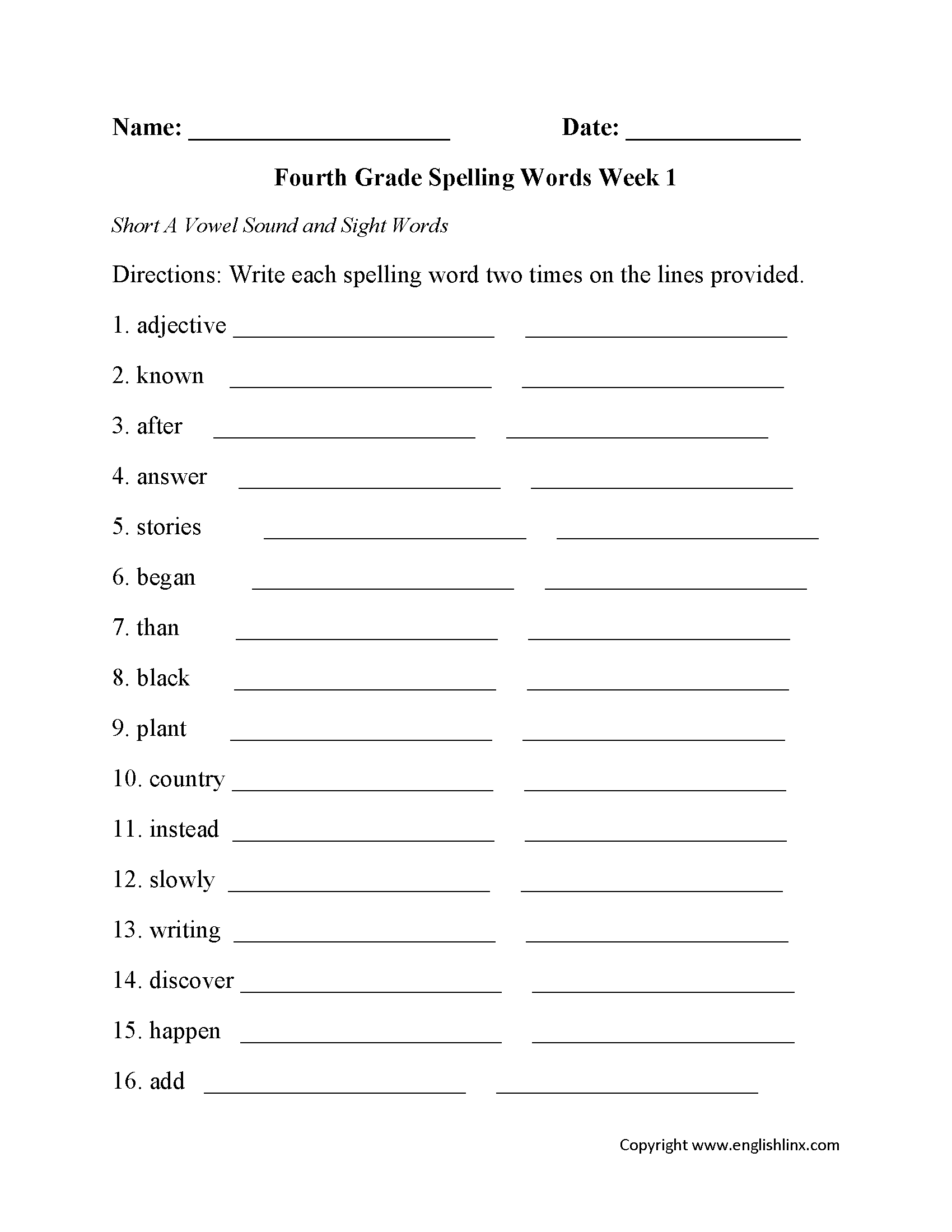 Fourth Grade Spelling Worksheets Free Printable Word Lists Practice Writing Worksheets For Creative Kids Free PDF Printables EdHelper