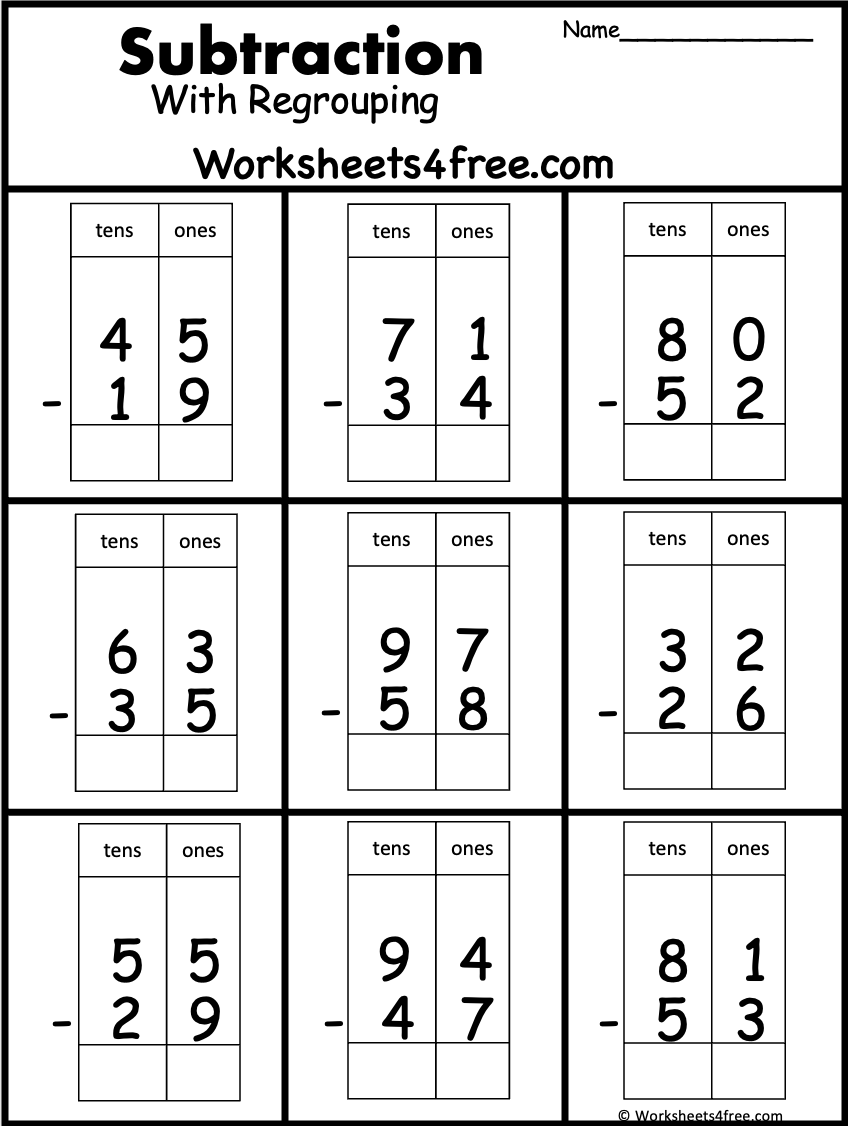Free 2 Digit Subtraction Worksheet Regrouping Worksheets4Free Two Digit Subtraction Worksheets Printable Math Drills Free Printables Lettering SVG Files Tools Apps