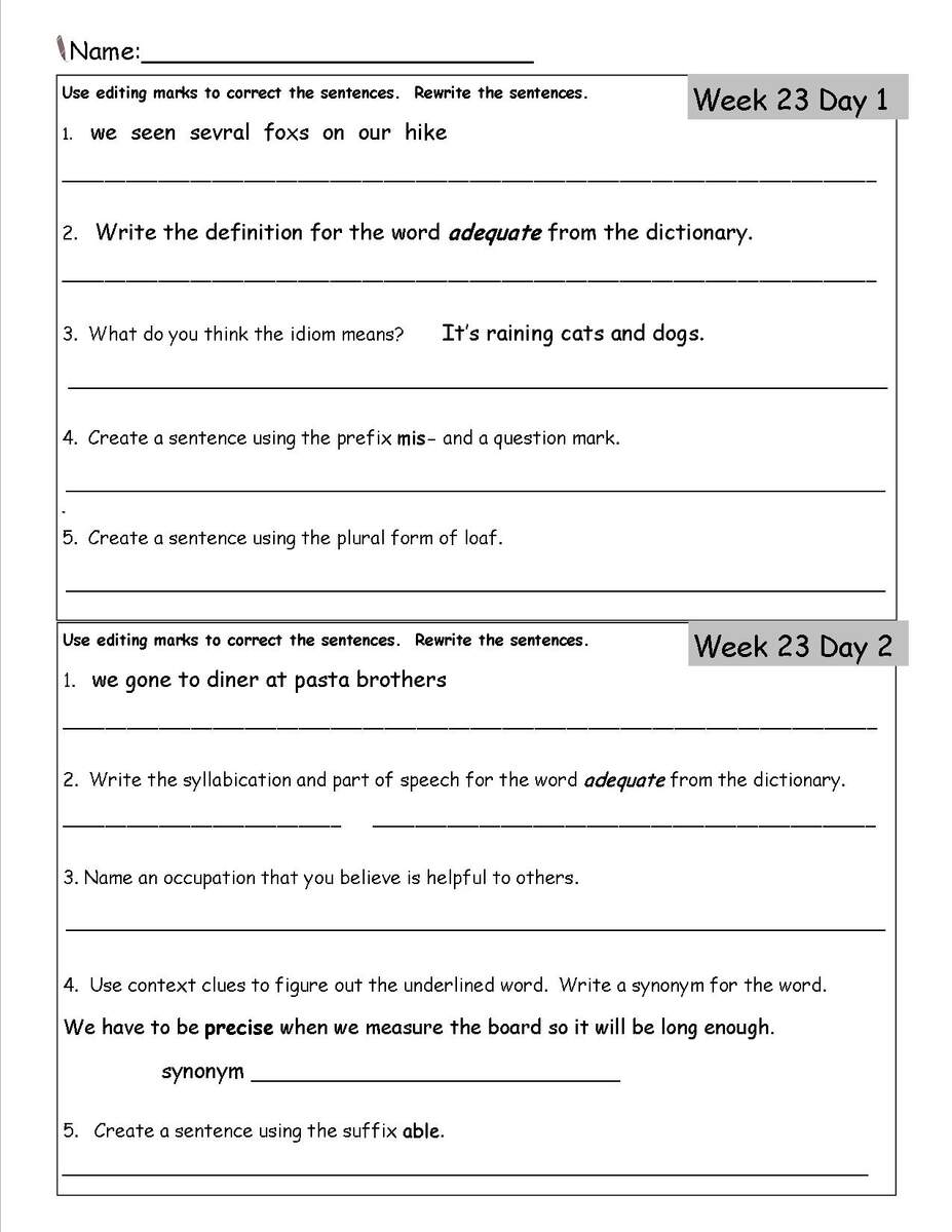 Free 3rd Grade Daily Language Worksheets Free 3rd Grade Daily Language Worksheets