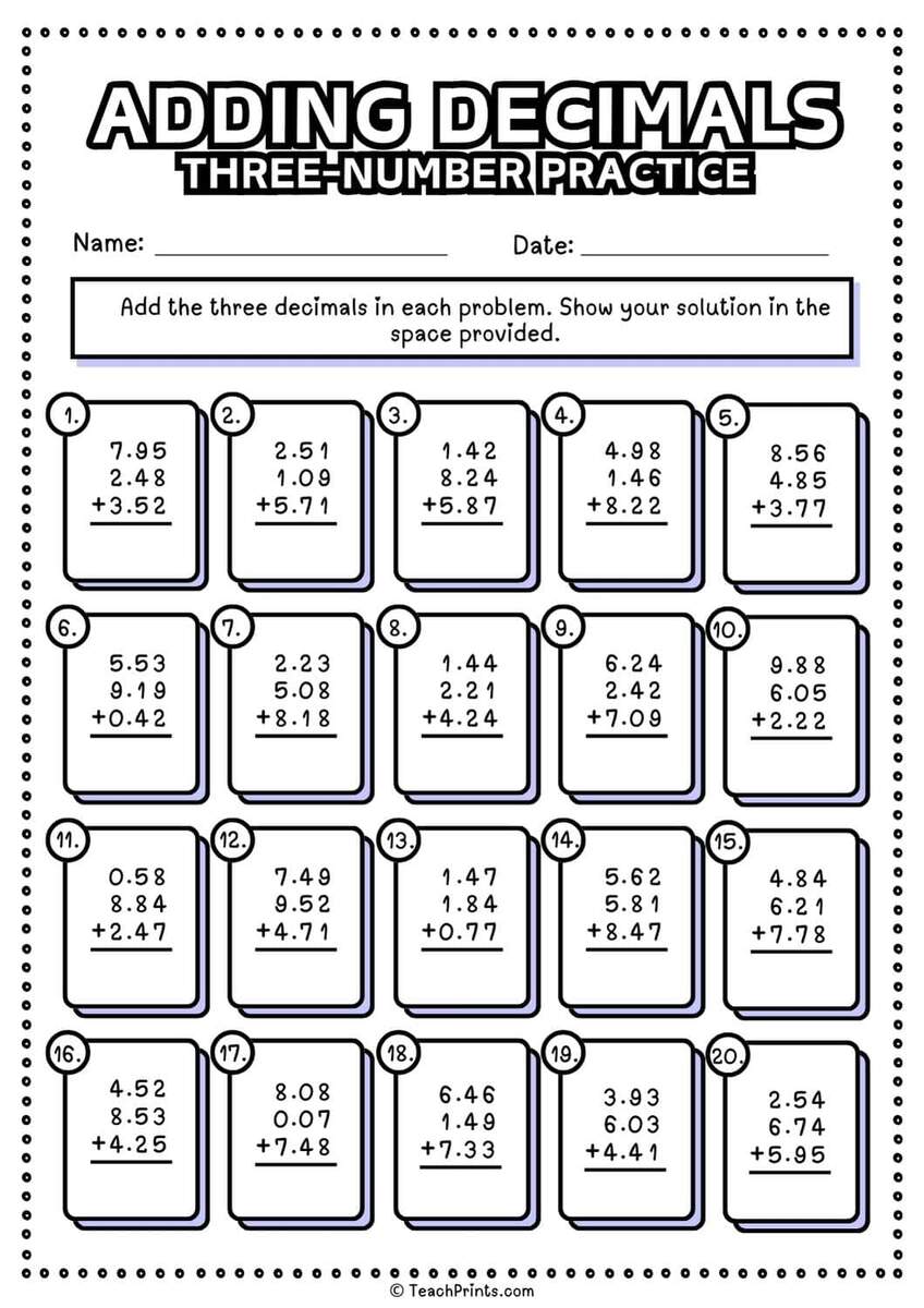 Free Adding Decimals Worksheets Teach Prints Free Adding Decimals Worksheets Teach Prints