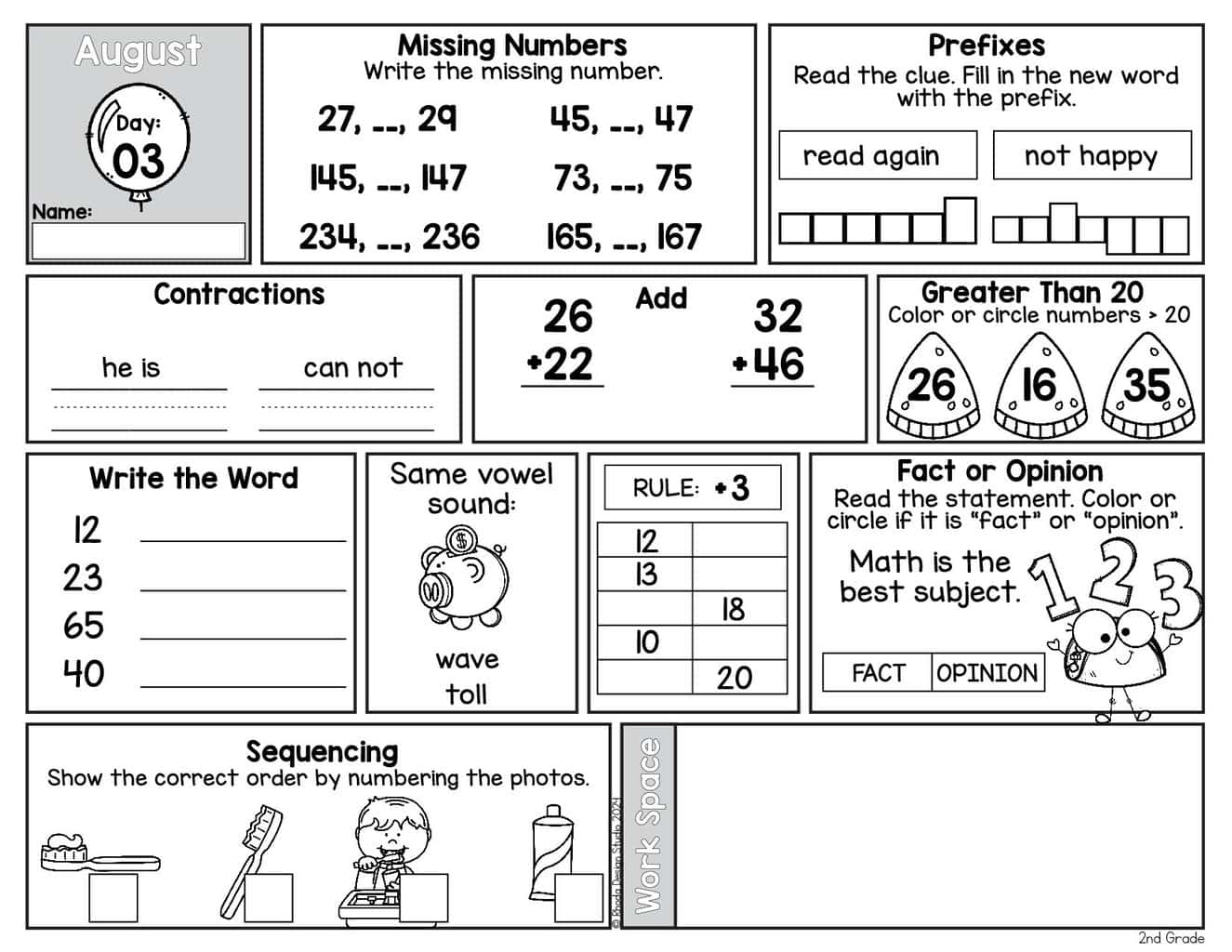 Free August Morning Bell Work Worksheets For 2nd Grade Free August Morning Bell Work Worksheets For 2nd Grade
