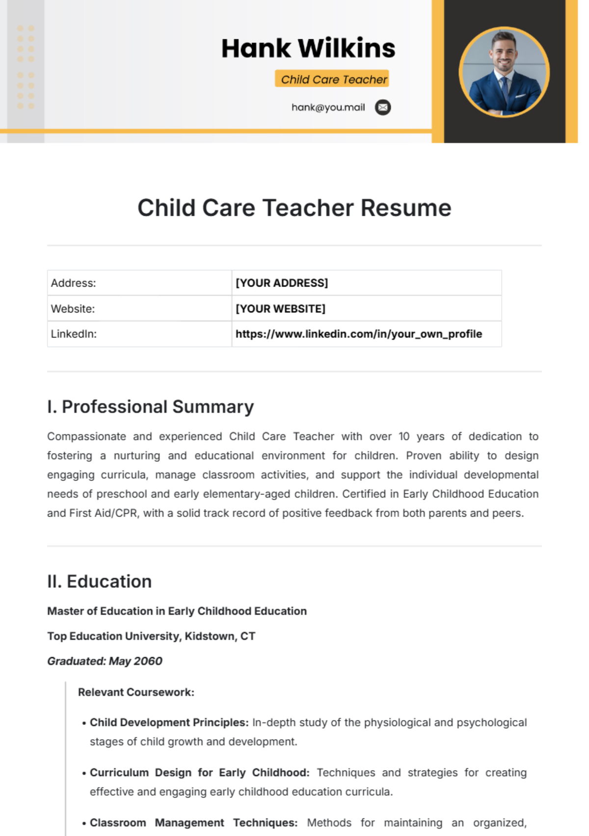 Free Child Care Teacher Resume Template To Edit Online Free Child Care Teacher Resume Template To Edit Online
