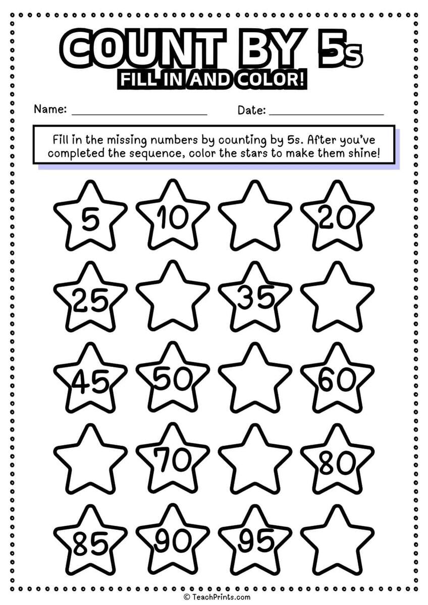 Free Count By 5s Worksheets Teach Prints Skip Counting By 5 Kindergarten Skip Counting By 5 Worksheets Made By Teachers