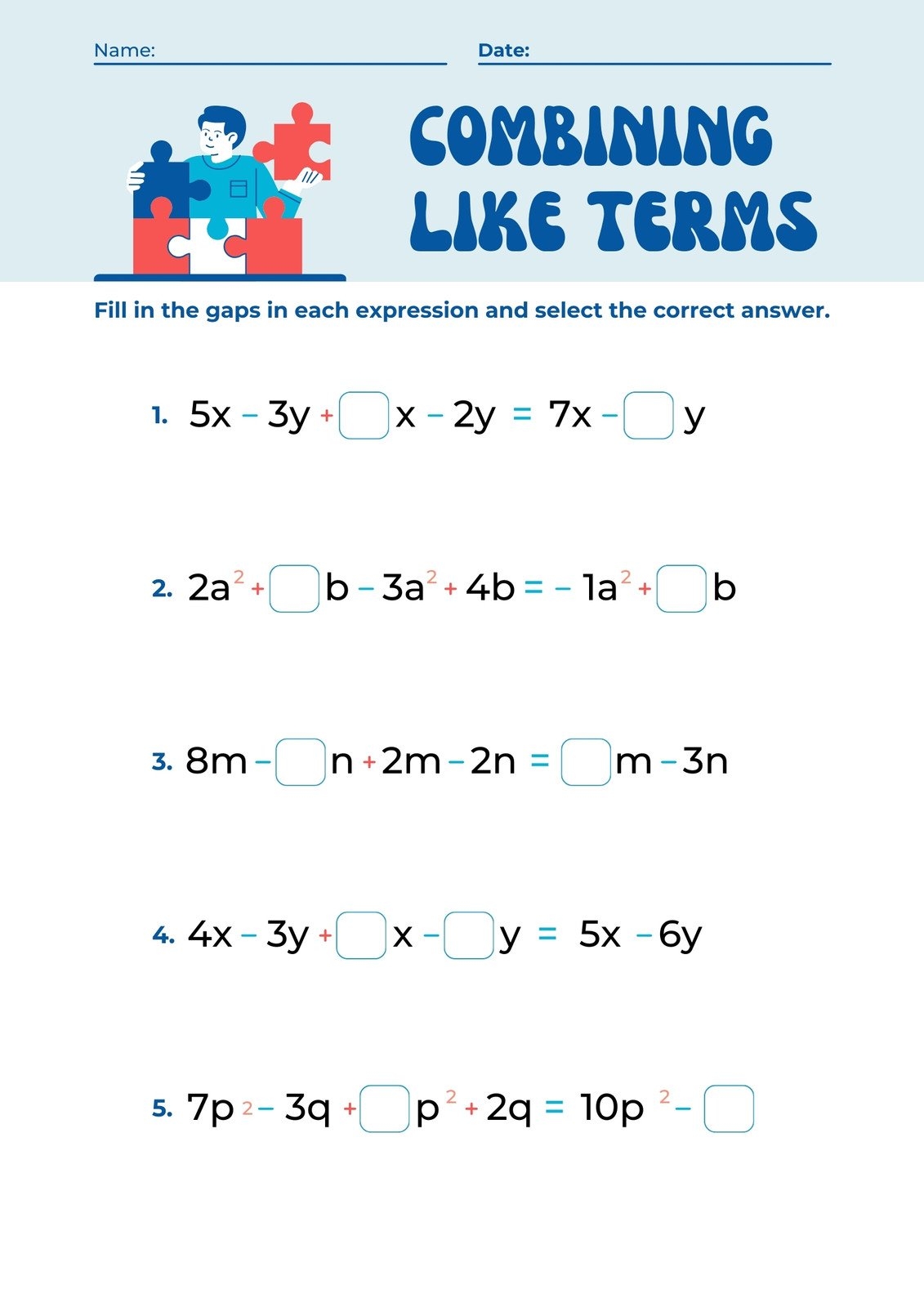 Free Custom Combining Like Terms Worksheet Templates Canva Free Custom Combining Like Terms Worksheet Templates Canva