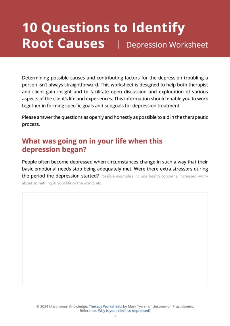 Free Depression Worksheet From Uncommon Knowledge Free Depression Worksheet From Uncommon Knowledge