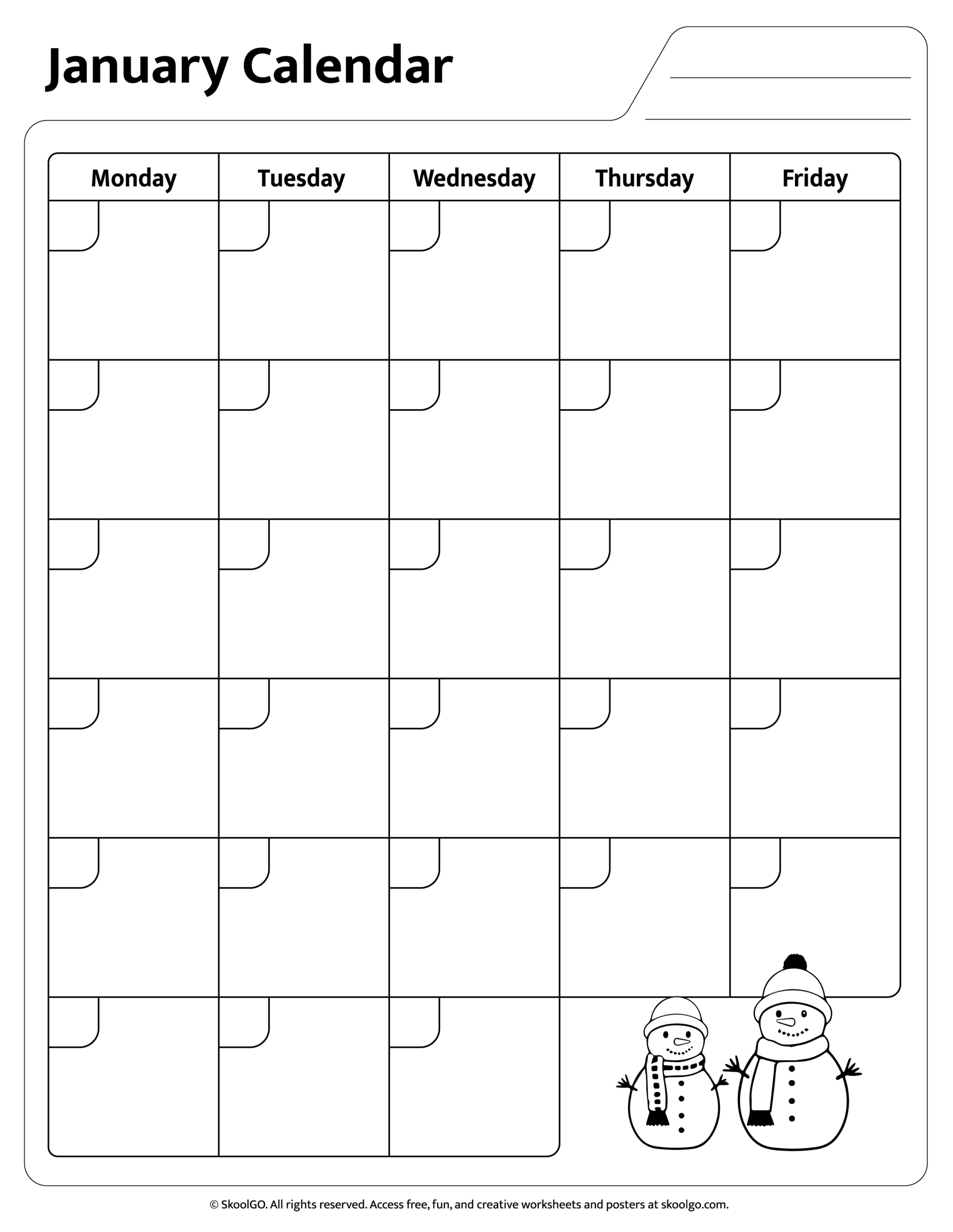 Free January Calendar For PK 4 Printable PDF SKOOLGO Free January Calendar For PK 4 Printable PDF SKOOLGO