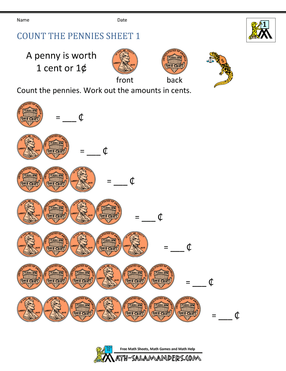 Printable Money Worksheets To 10