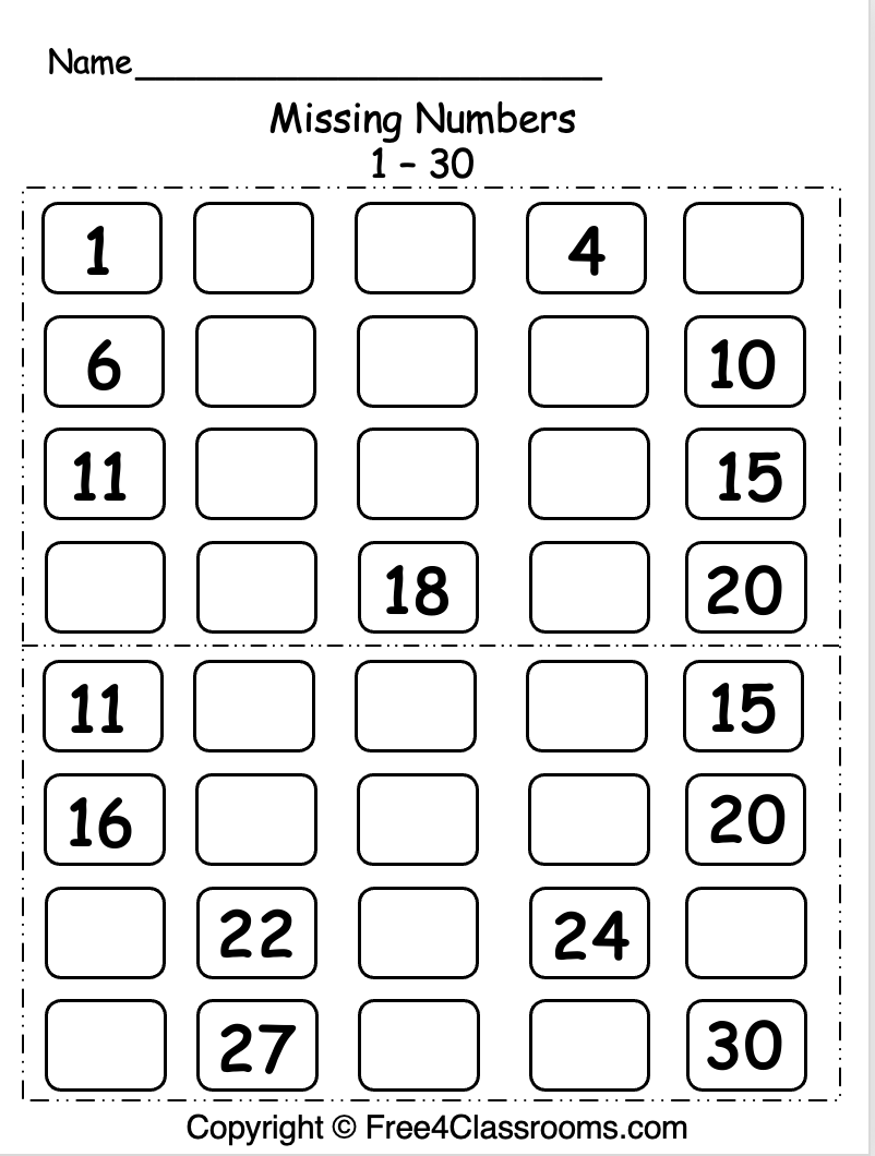 Free Number Chart 1 30