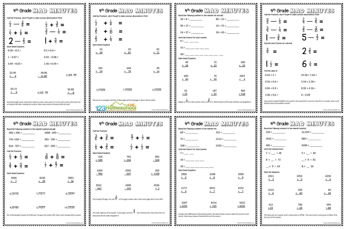 FREE Printable 4th Grade Math Worksheets Pdf