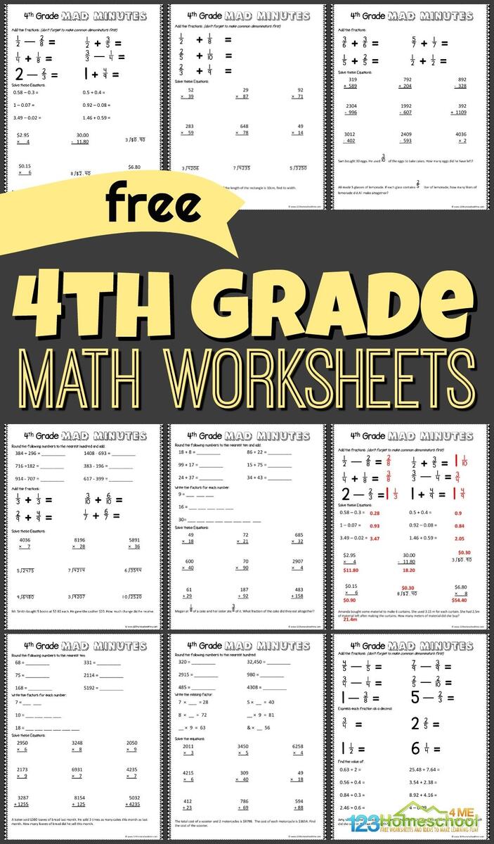 FREE Printable 4th Grade Math Worksheets Pdf Grade 4 Multiplication Worksheets