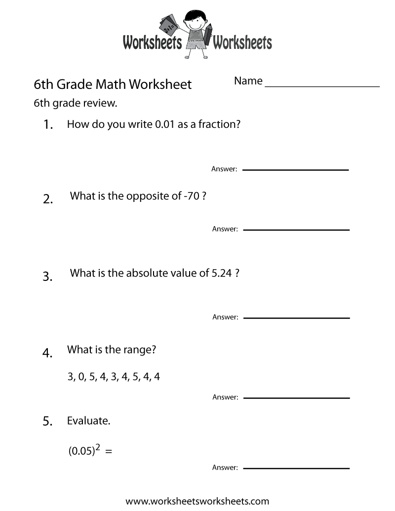 Free Printable 6th Grade Math Review Worksheet Free Printable 6th Grade Math Review Worksheet