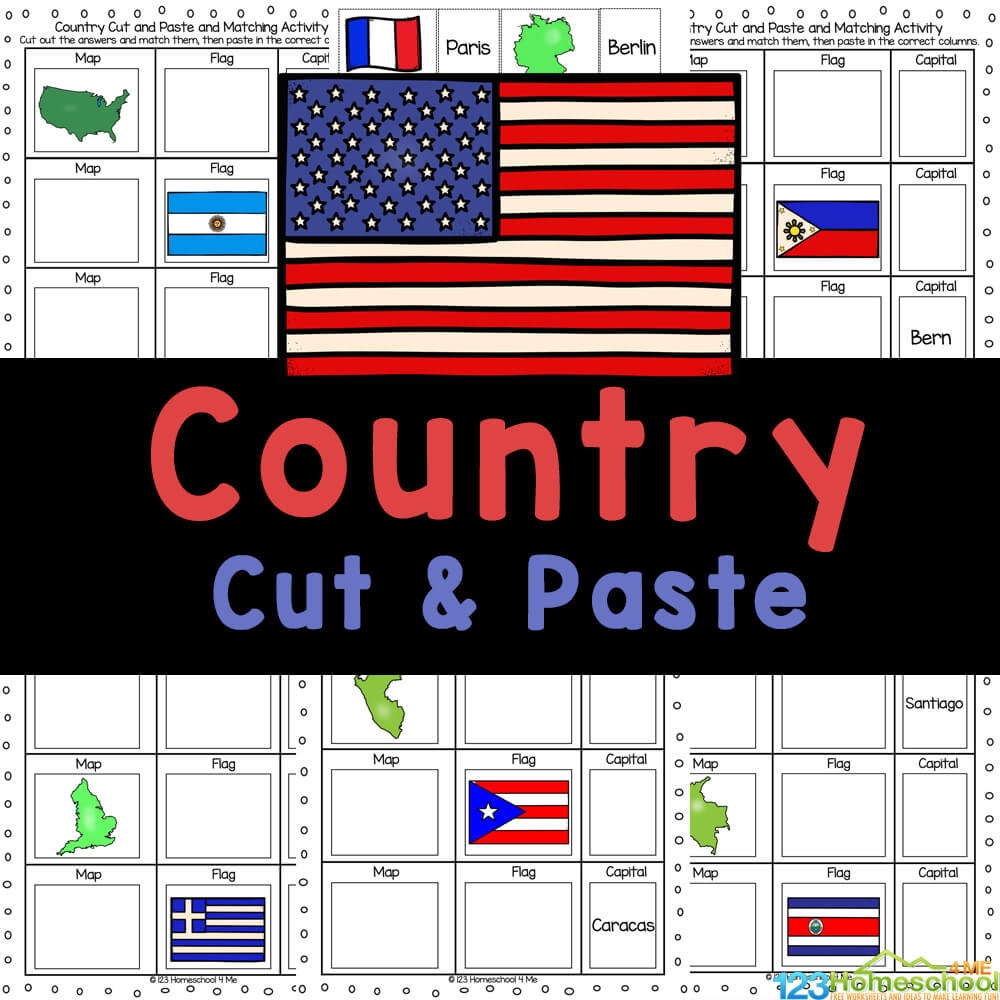 FREE Printable Cut And Paste Country Worksheets Flags Of The World Bundle Blackline Masters Montessori Geography Continent Cards Digital Download Etsy Israel
