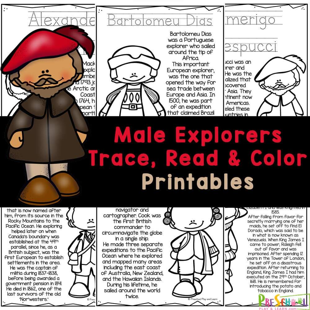 FREE Printable Early Explorer History Coloring Pages Activity Famous European Early Explorers Printable Notebook Pages
