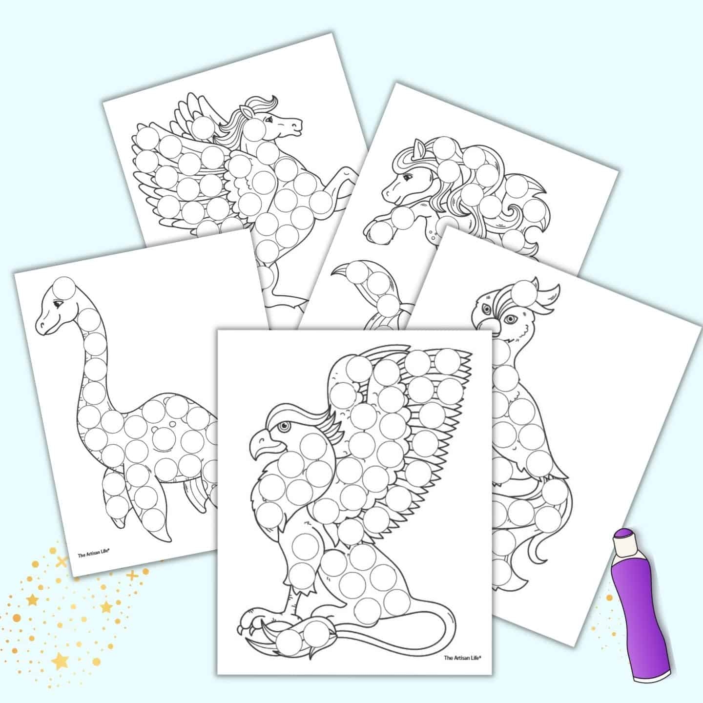 Free Printable Mythical Creature Dot Marker Coloring Pages The Artisan Life