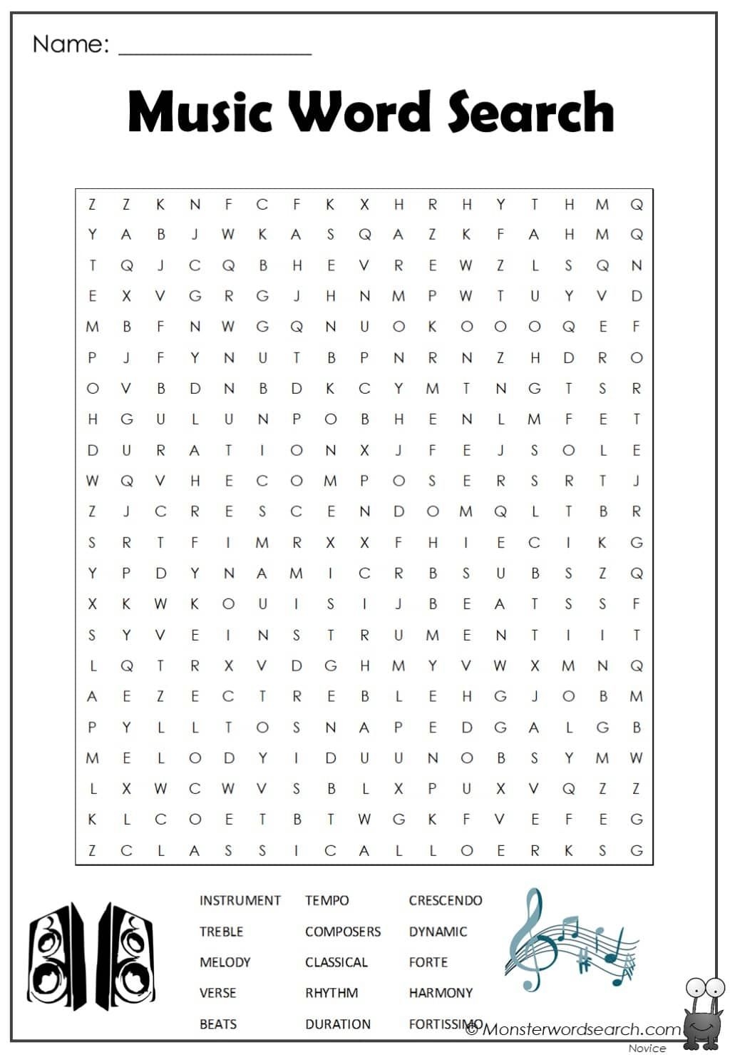 Free Printable Piano Word Search