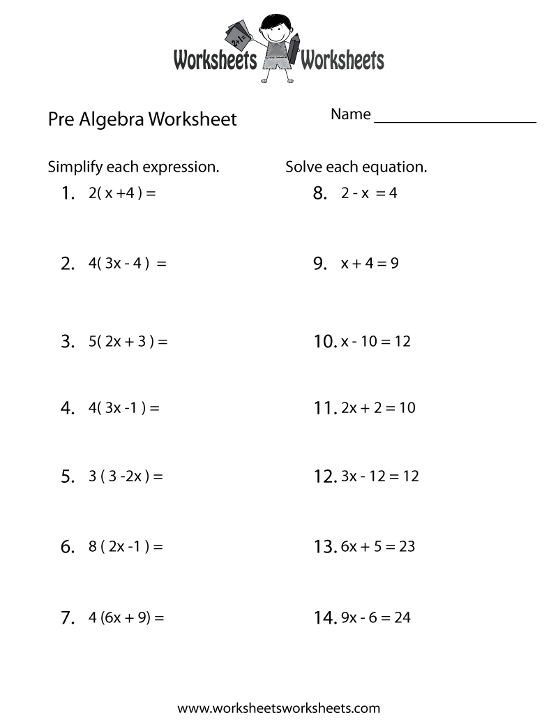 Free Printable Pre Algebra Review Worksheet Algebra Worksheets K12 Math Worksheets