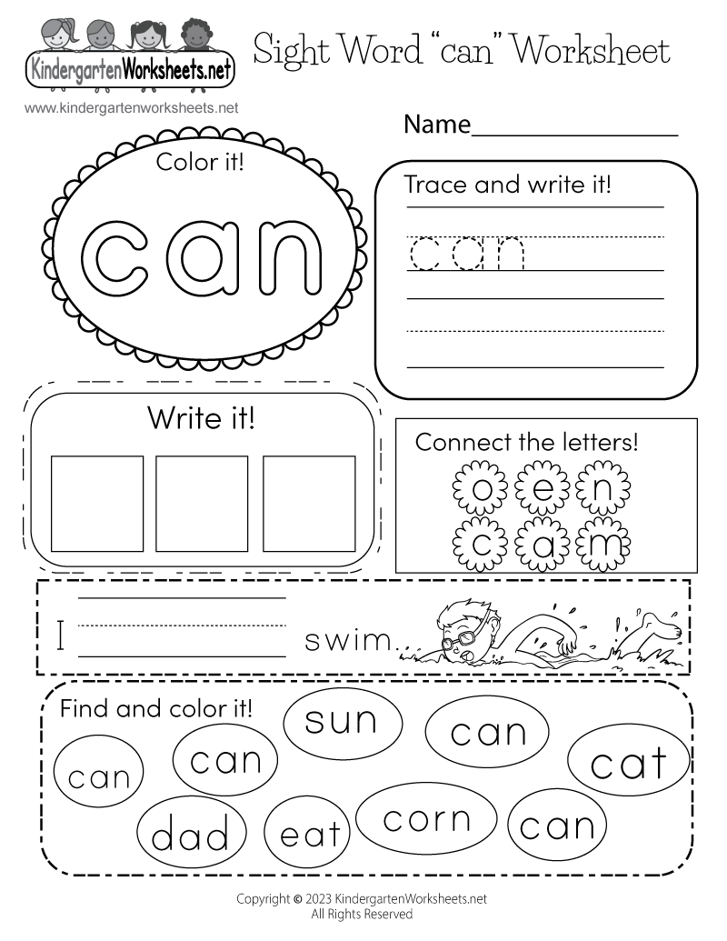 Free Printable Sight Word Can Worksheet Free Dolch Sight Word Worksheet Now Worksheets4Free