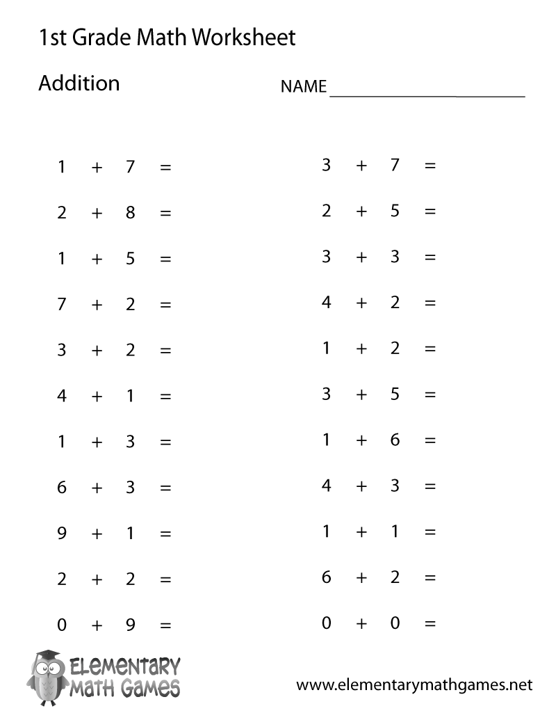 Free Printable Simple Addition Worksheet For First Grade Subtraction Facts Worksheets 1st Grade