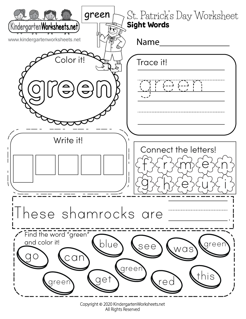 Free Printable St Patrick S Day Sight Words Worksheet St Patrick S Day Activity Sheets Crafts By Amanda Free Printables