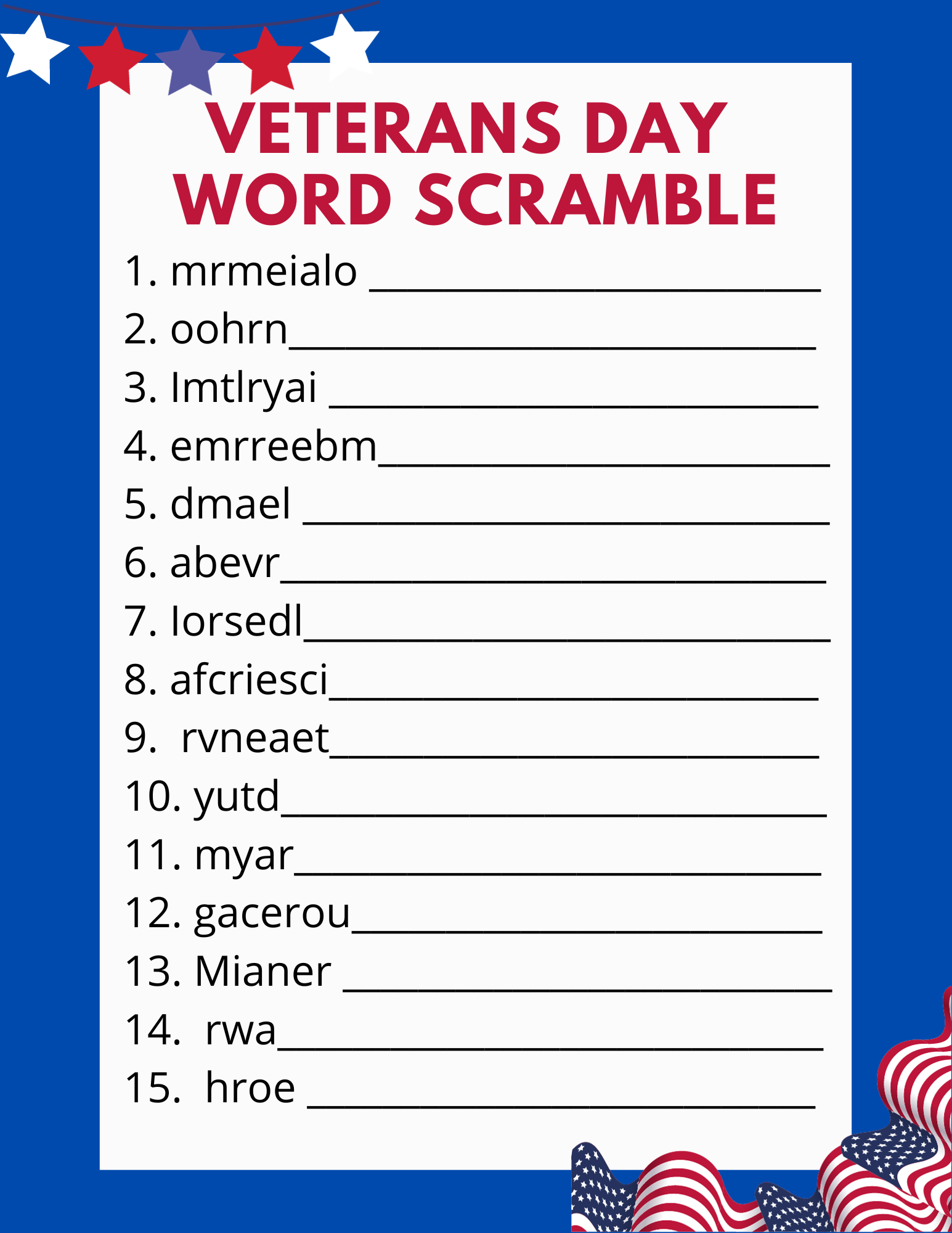 Free Printable Veterans Day Word Scramble Classy Mommy Free Printable Veterans Day Color By Number Worksheets