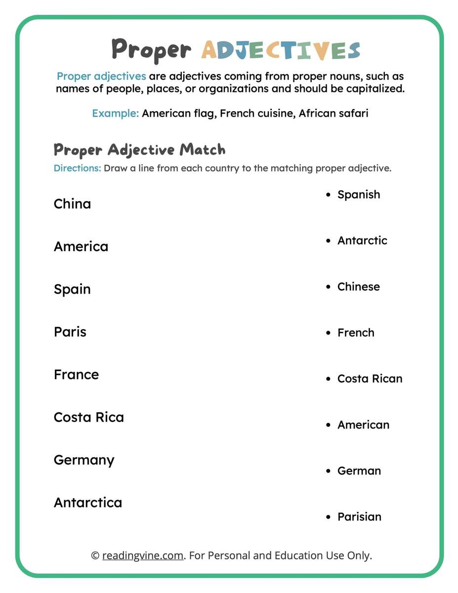 Free Proper Adjectives Worksheet Download Free Proper Adjectives Worksheet Png Images Free Worksheets On Clipart Library