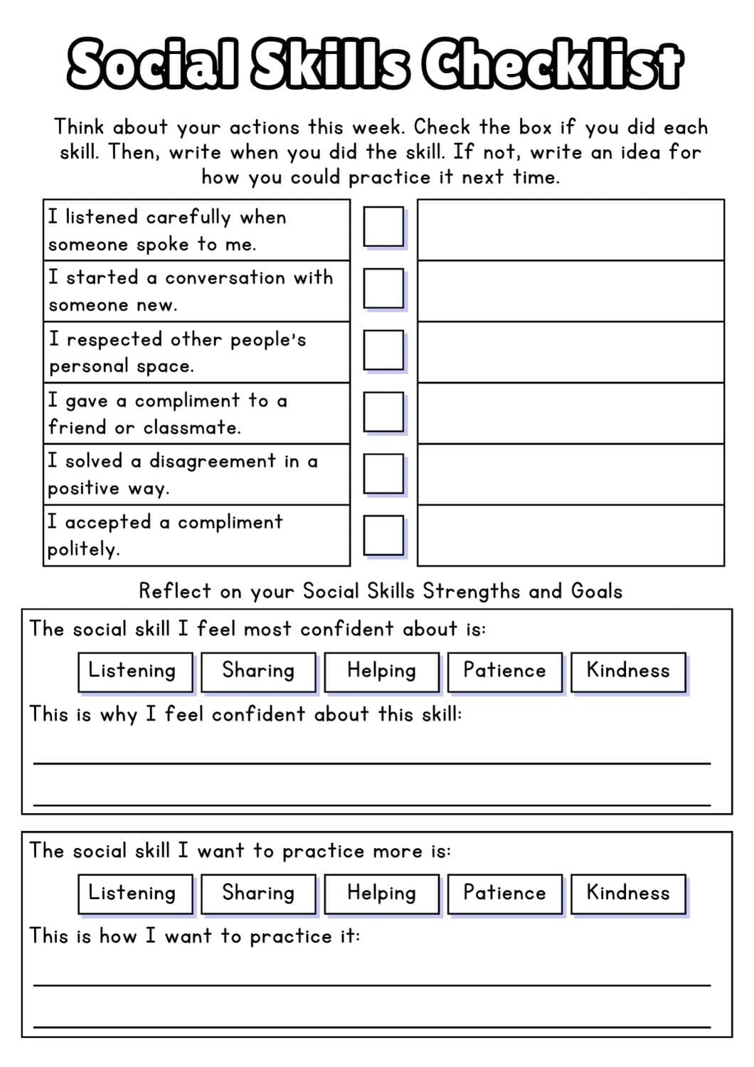 Social Skills Worksheets Free Printable Goally Worksheets Library