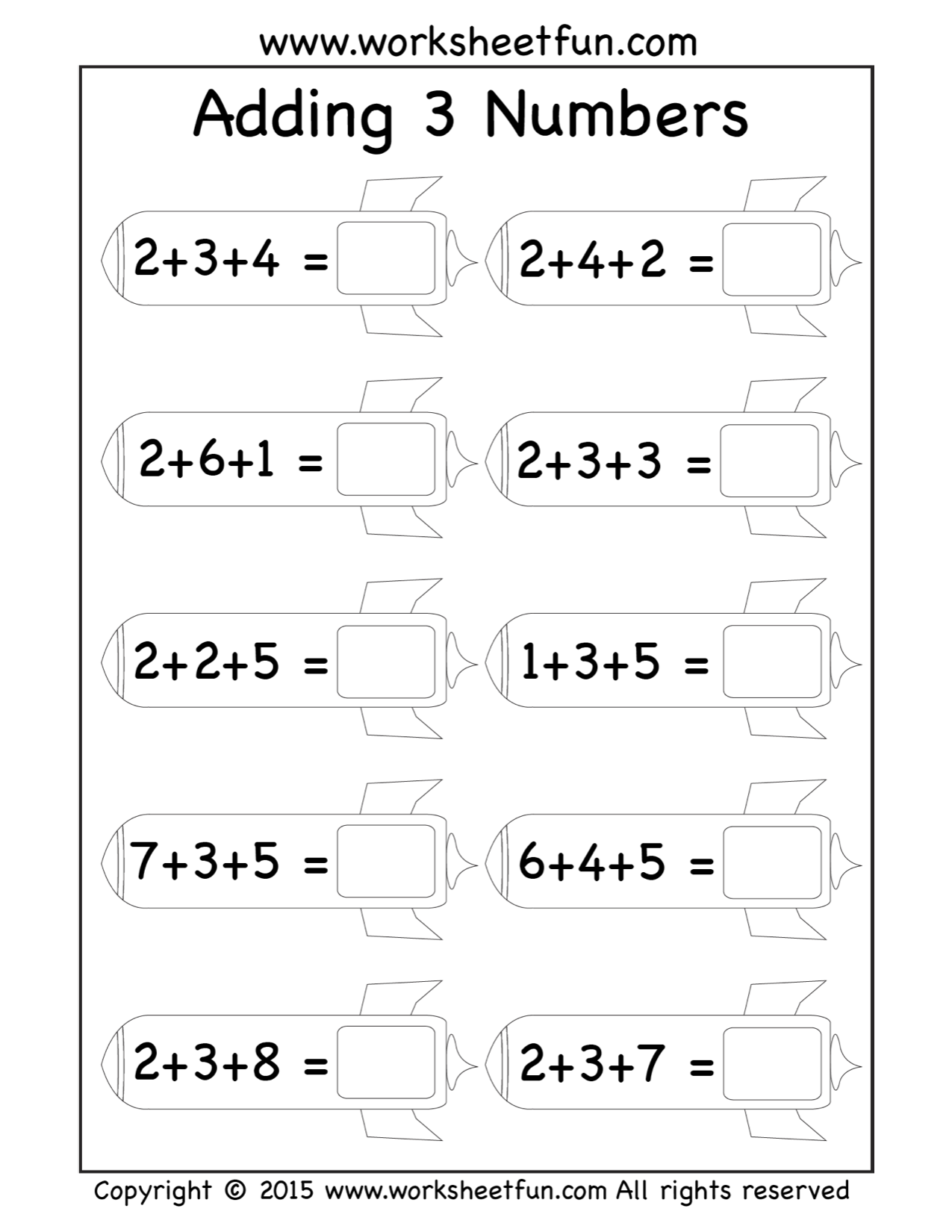 Free Three Addend Worksheets Adding 3 Numbers Rockets Worksheets Library 3 Digits Addition With 3 Addends With Without Regrouping Worksheets Math Problems Teaching Resources