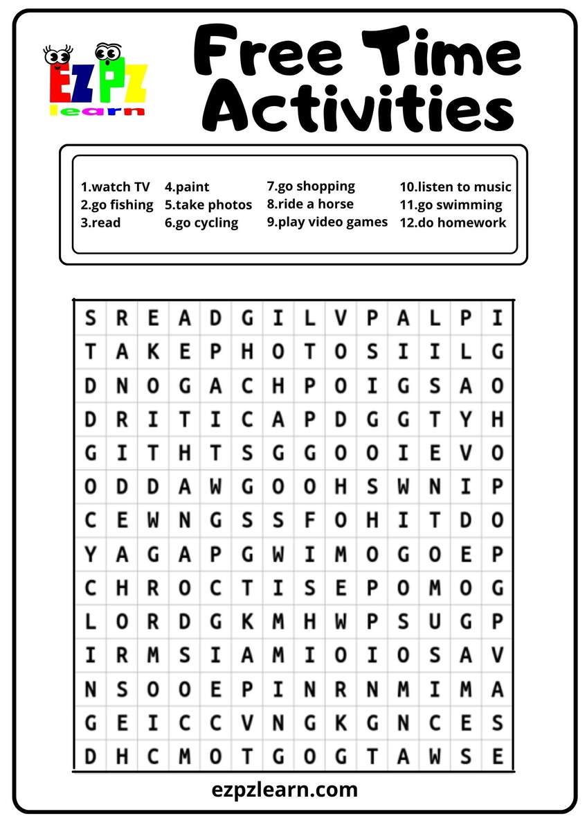 Free Time Activities Word Search Ezpzlearn Free Time Activities Word Search Ezpzlearn