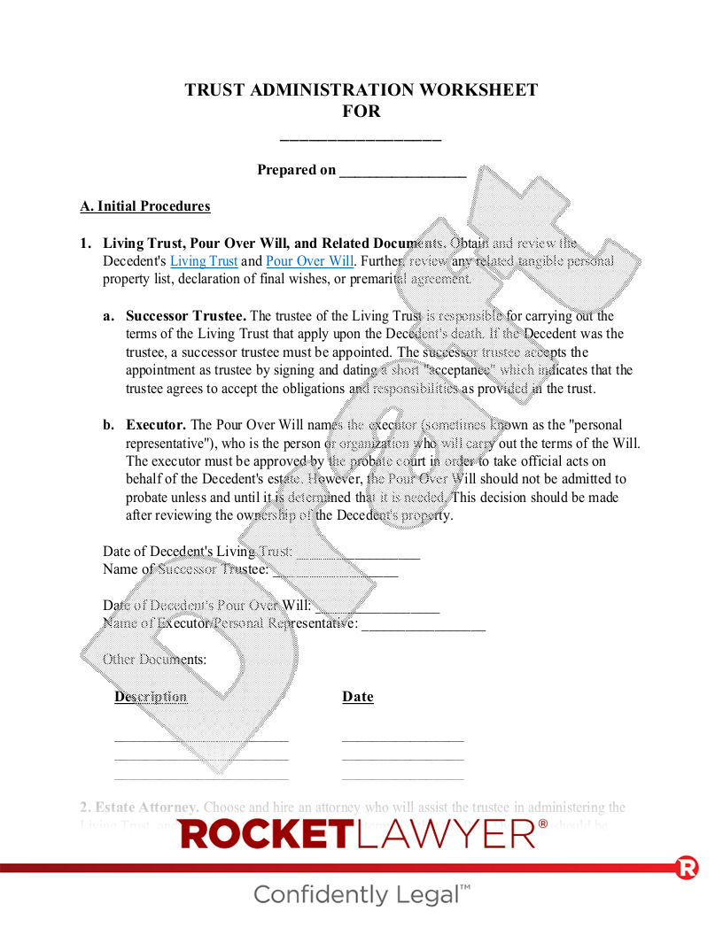 Free Trust Administration Worksheet Rocket Lawyer Free Trust Administration Worksheet Rocket Lawyer