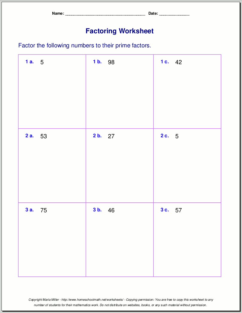 Free Worksheets For Prime Factorization Find Factors Of A Number Determining Factors And Multiples Worksheet Download