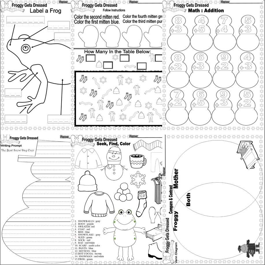 Froggy Gets Dressed Winter Book Study Companion Reading Comprehension Speech Labeling Worksheets Classful Kindergarten Readiness Checklist Free Printable