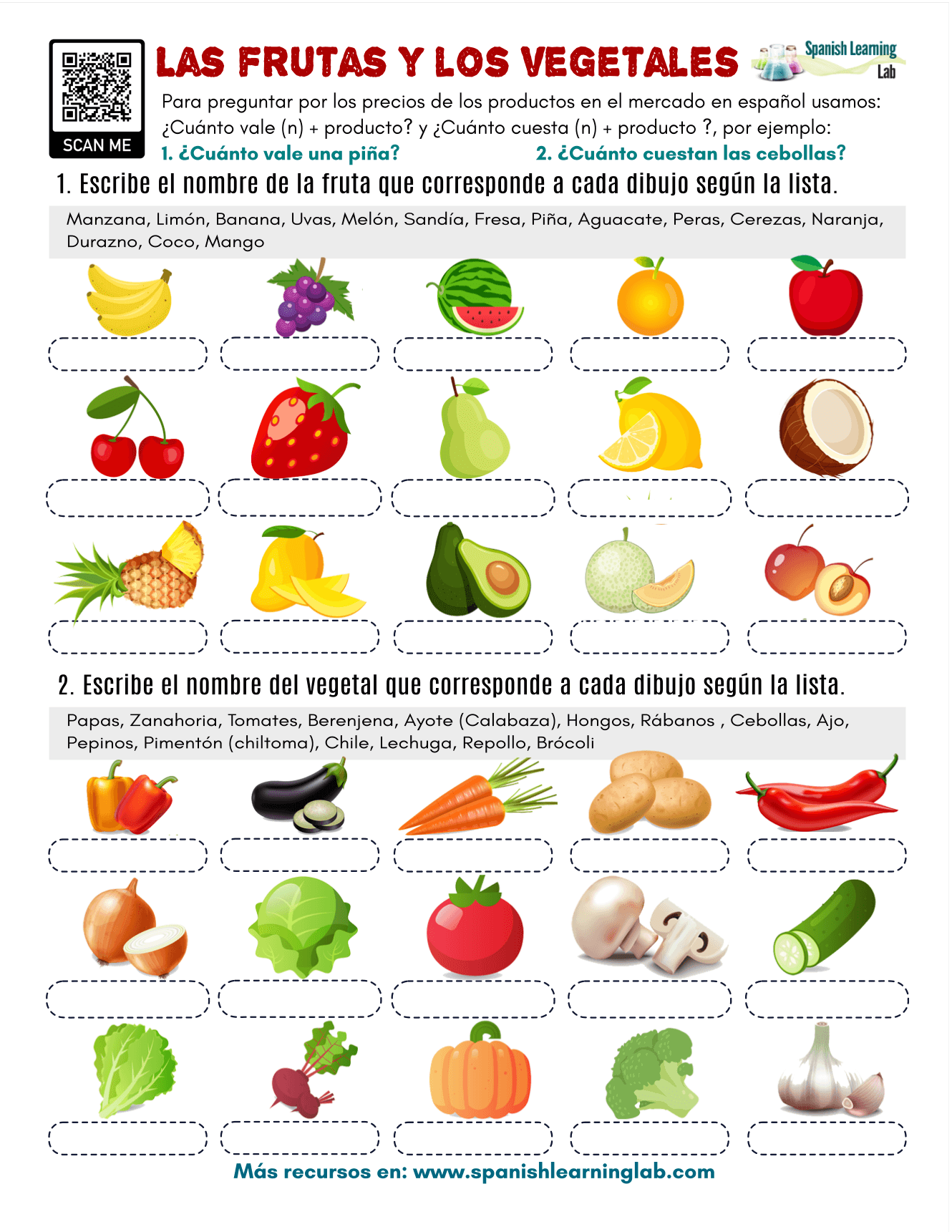 Fruits And Vegetables In Spanish PDF Worksheet Spanish Learning Lab Food In Spanish PDF Conversation Cards Spanish Learning Lab
