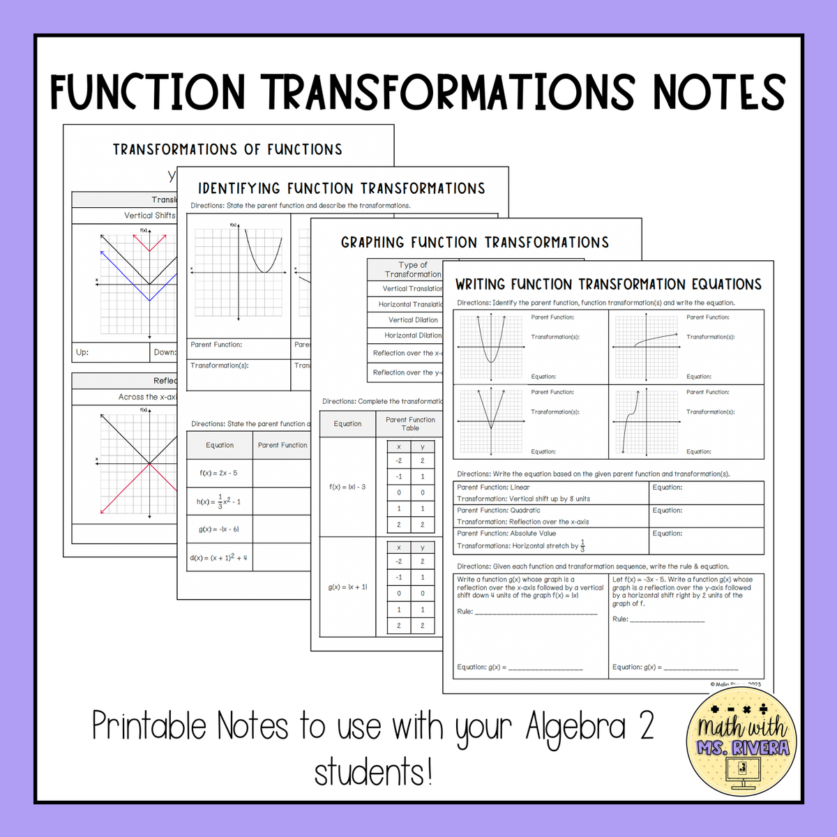 Function Transformations Guided Notes For Algebra 2 Made By Teachers Function Transformations Guided Notes For Algebra 2 Made By Teachers