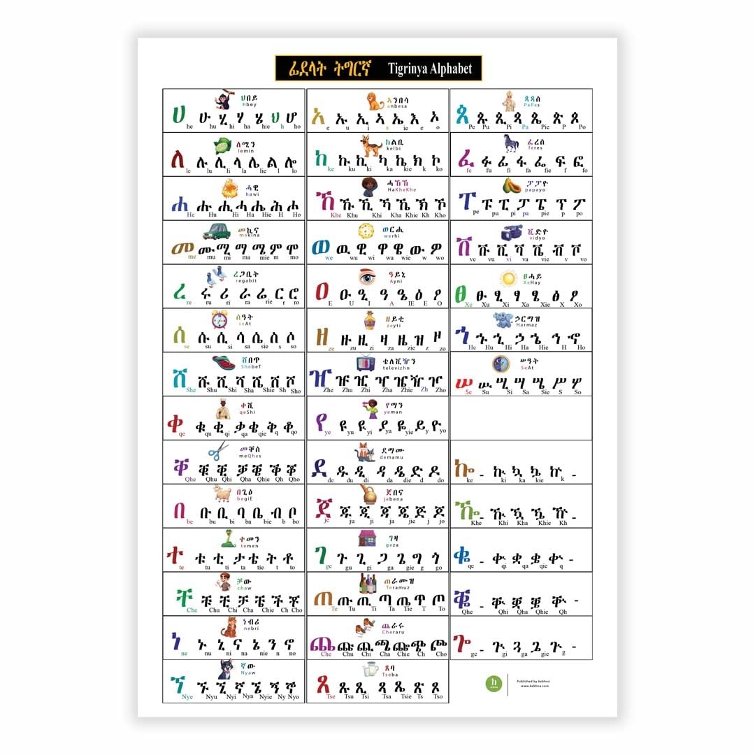 Generic Tigrinya Alphabet Poster Learn Tigrinya In A Fun And Easy Way Amazon Se Home Kitchen