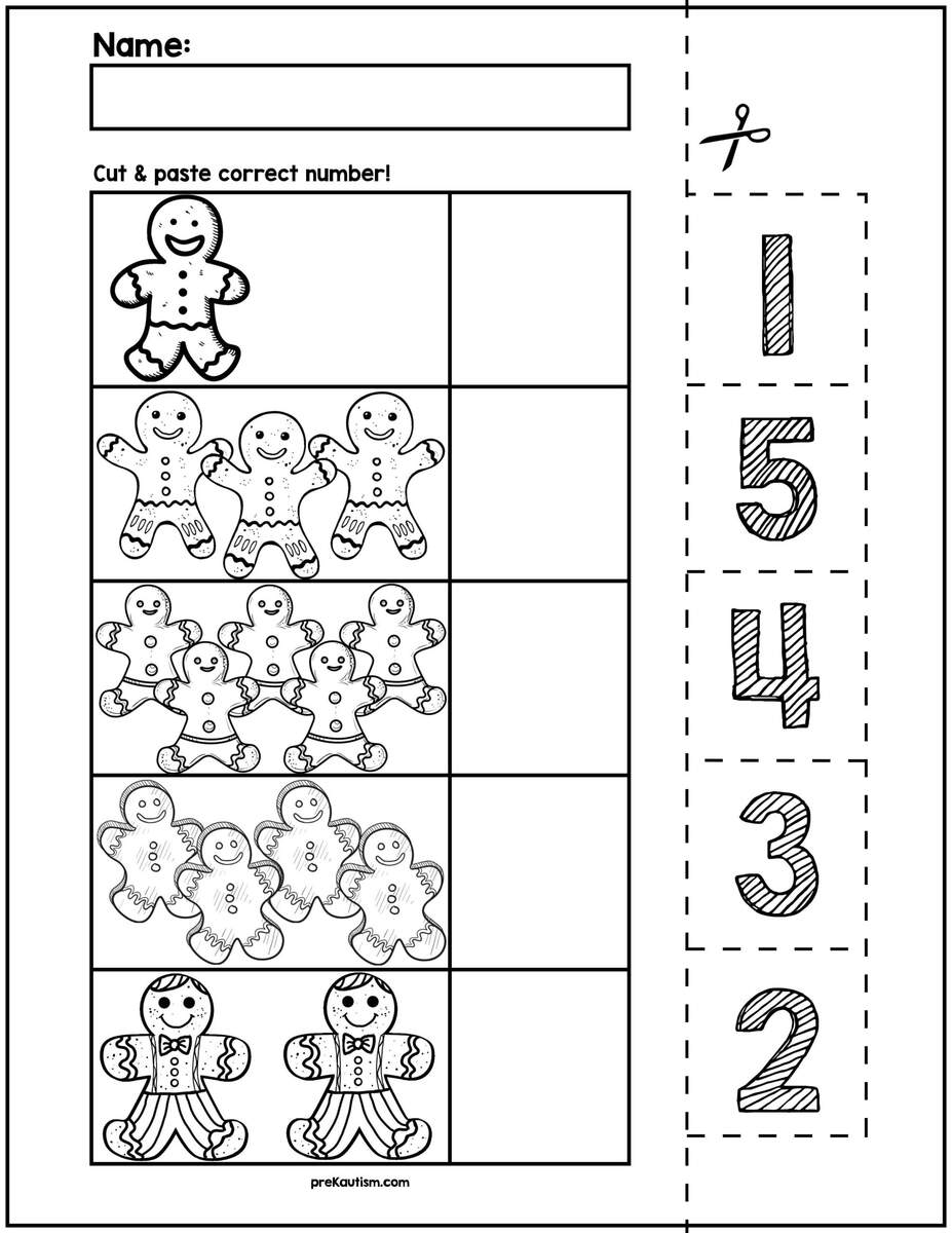 Gingerbread Man Cut Match Worksheets Numbers 1 5 By PreKautism Gingerbread Man Cut Match Worksheets Numbers 1 5 By PreKautism
