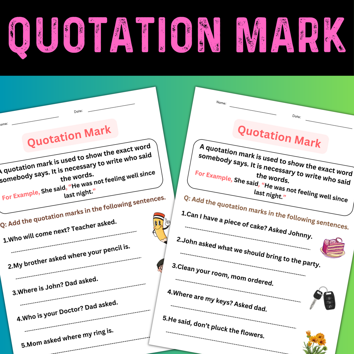 Grammer Quotation Marks Worksheets With Answers For Grade 1 2 3 Made By Teachers