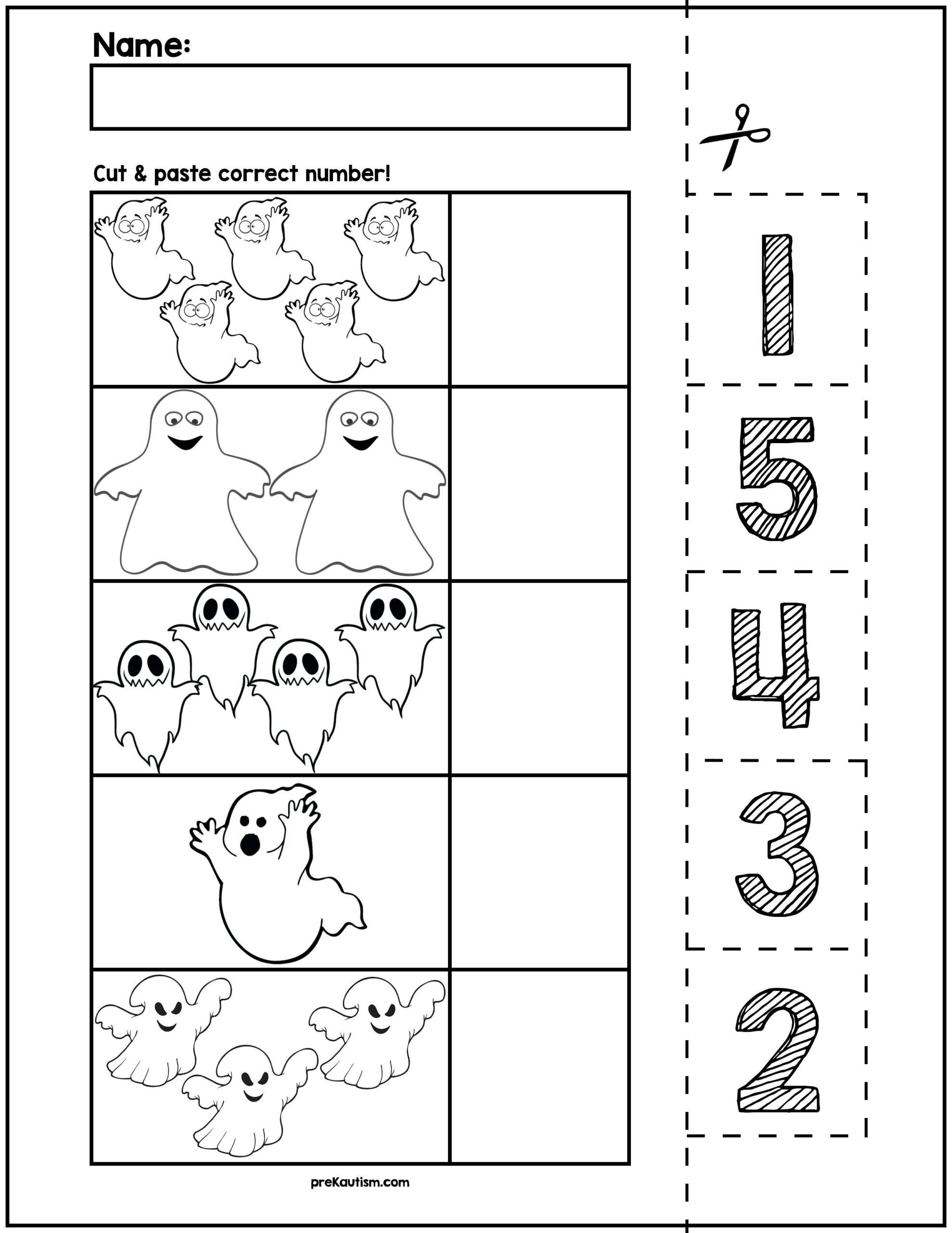 Halloween Ghosts Cut Match Worksheets Numbers 1 5 By PreKautism Halloween Ghosts Cut Match Worksheets Numbers 1 5 By PreKautism