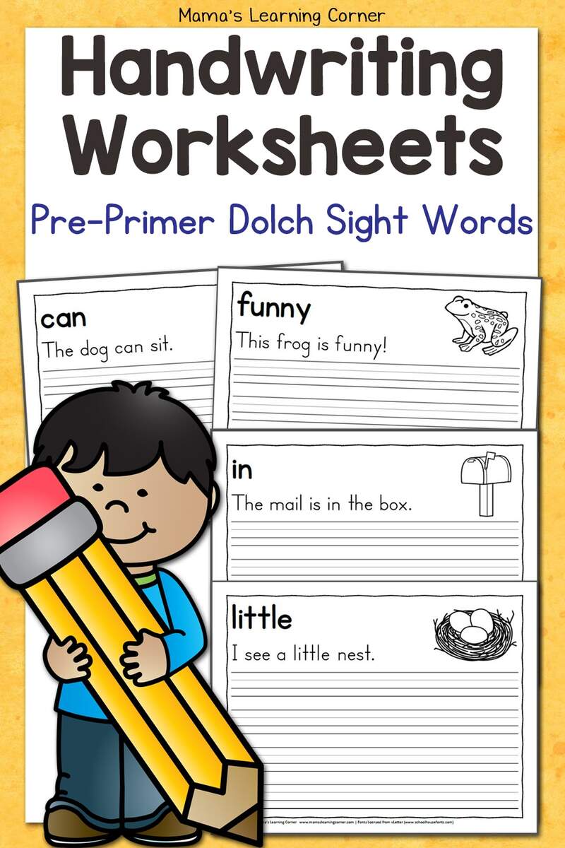 Handwriting Worksheets For Kids Pre Primer Dolch Words Mamas Learning Corner Printable Dolch Word Lists A To Z Teacher Stuff