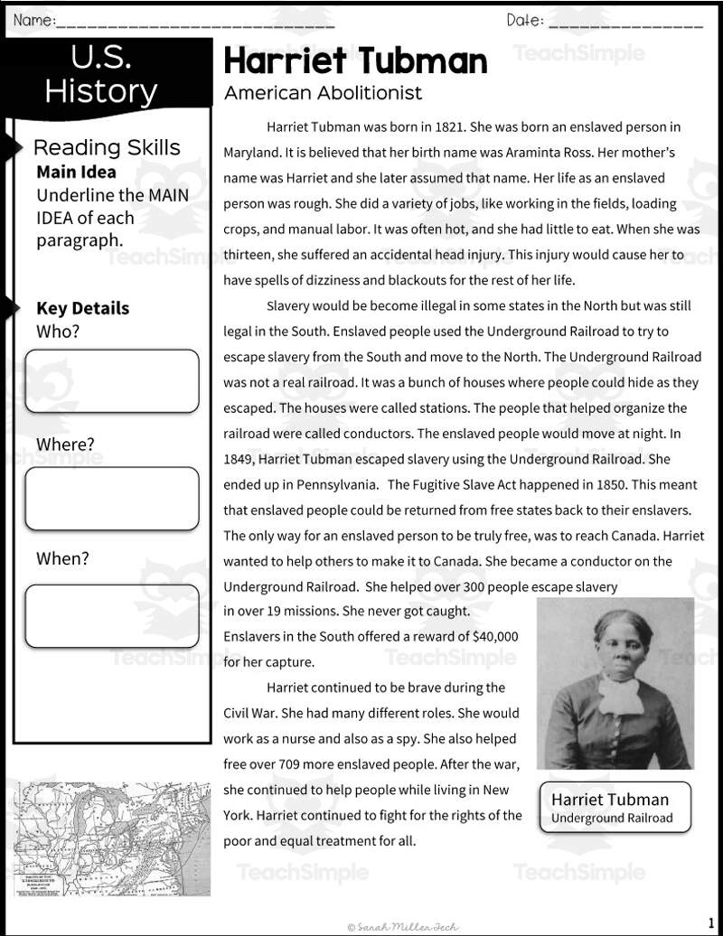 Harriet Tubman Reading Packet By Teach Simple Harriet Tubman Women S History Month Special Education Women In History Rated 4 97 Out Of 5 Based On 30 Reviews 5 0 30 Ratings Special Needs For Special Kids