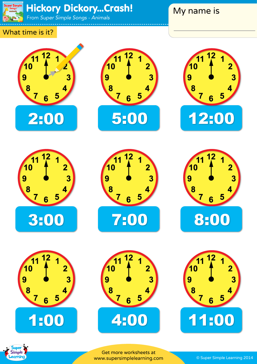 Hickory Dickory Crash Worksheet Draw The Clock Hands Super Simple Free Printable Telling Time Worksheets Paper Trail Design