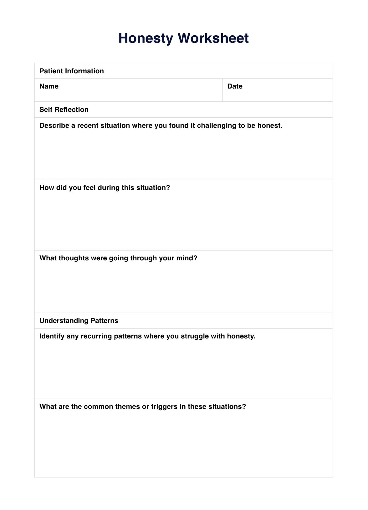 Honesty Worksheets