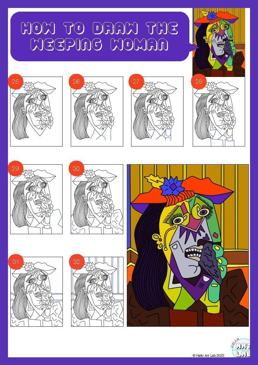 How To Draw Weeping Woman Pablo Picasso By Hello Art Lab TPT How To Draw Weeping Woman Pablo Picasso By Hello Art Lab TPT
