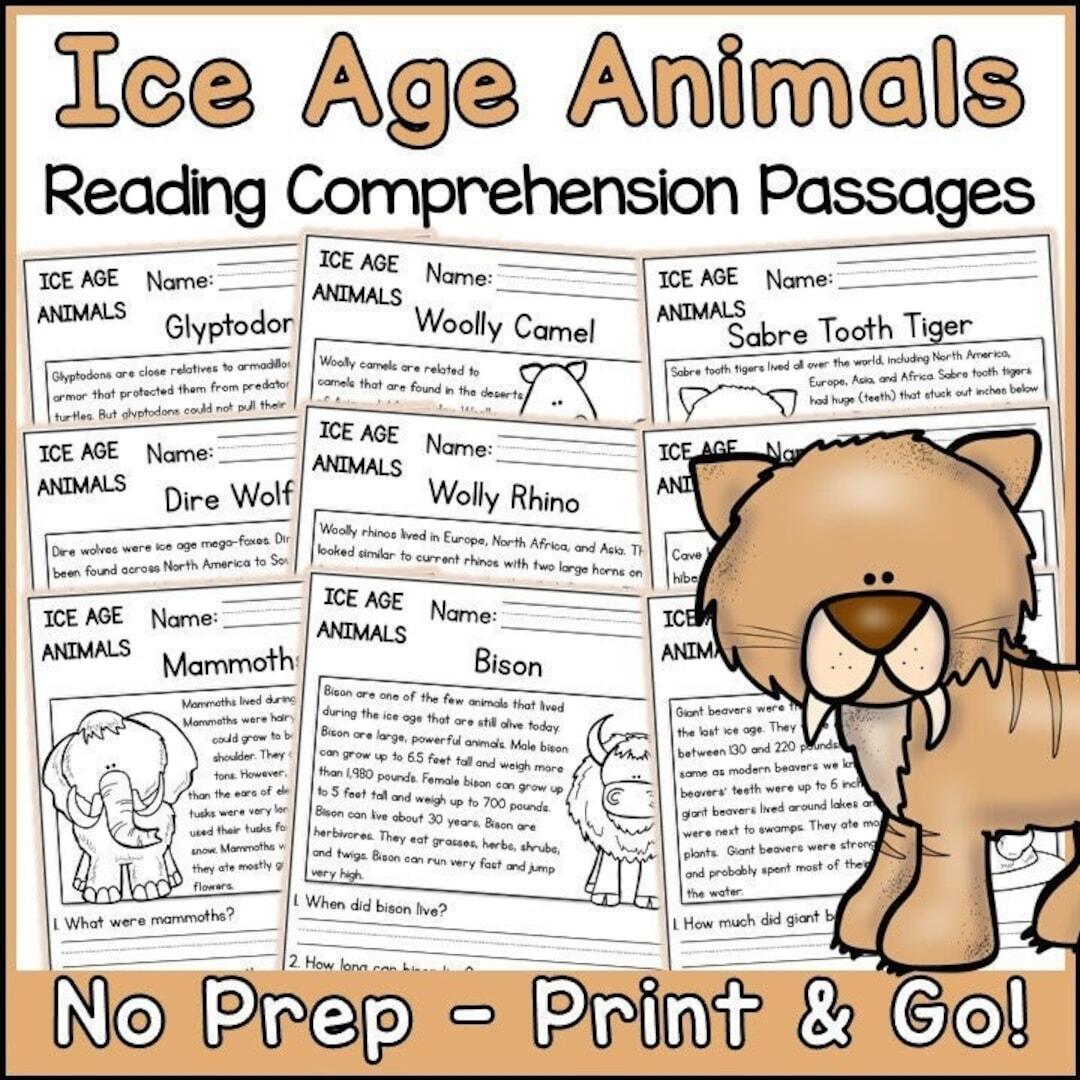 Ice Age Animals Reading Comprehension Passages And Questions Science Printable Worksheets Etsy Free Printable Arctic Animals Montessori Nature