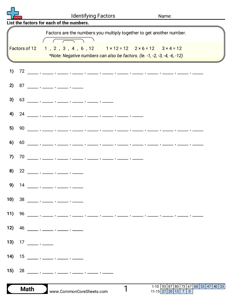 Identifying Factors Worksheet Download Identifying Factors Worksheet Download