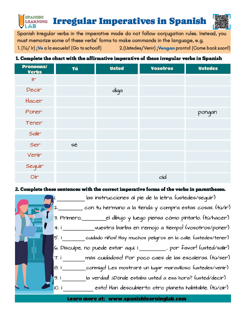 Irregular Imperatives In Spanish PDF Worksheet Spanish Learning Lab