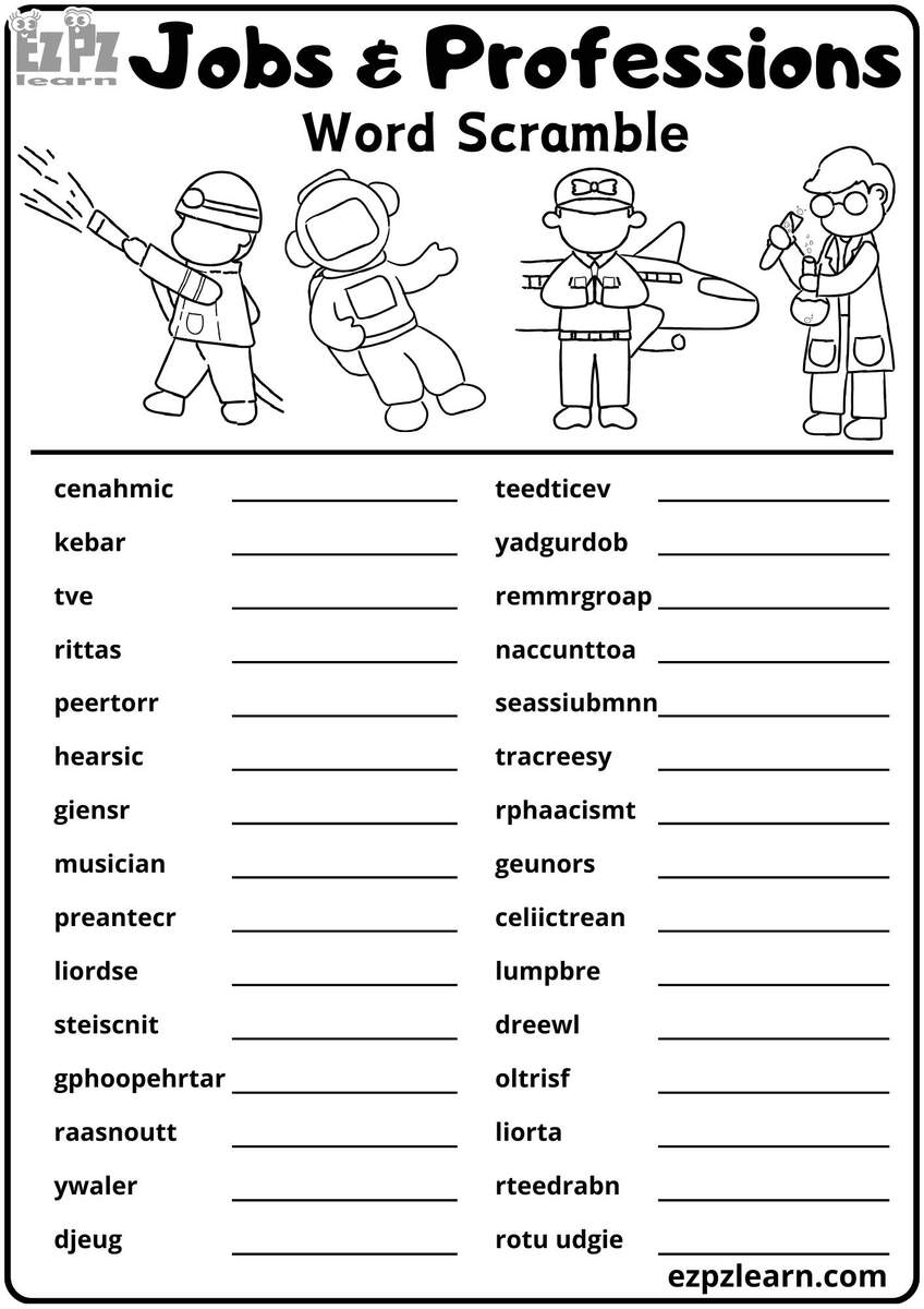 Jobs And Professions Word Scramble 30 Word Activity Free Printable PDF Ezpzlearn Free ESL Jobs And Occupations Worksheets Games4esl