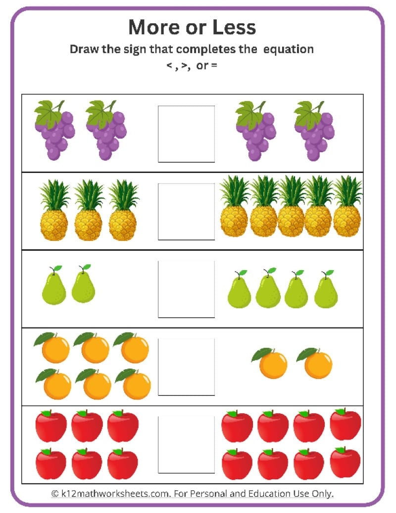 Kindergarten Comparing Numbers Worksheets 30 Printable Greater Than Less Than Equal To Worksheets Preschool 3rd Grade Math Etsy