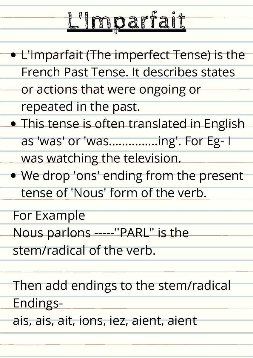 L Imparfait The Imperfect Tense In French Language By My French Boutique L Imparfait The Imperfect Tense In French Language By My French Boutique